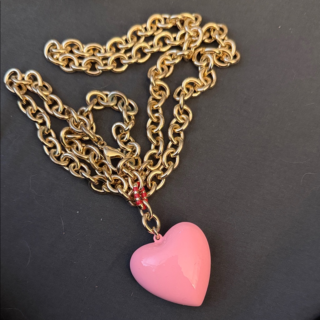 Gold Chain Necklace With Pink Heart Pendant